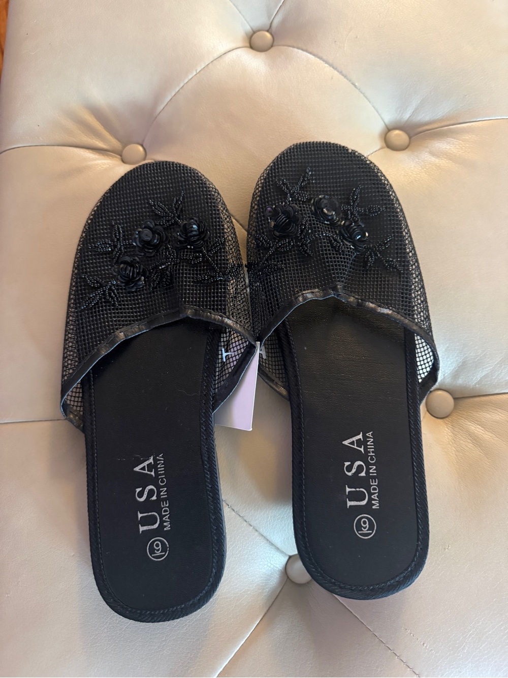 Women's Black Embellished Slide Sandals